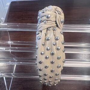 Lele Sadoughi - Beige Patent Faux Leather Knotted Headband with silver studs